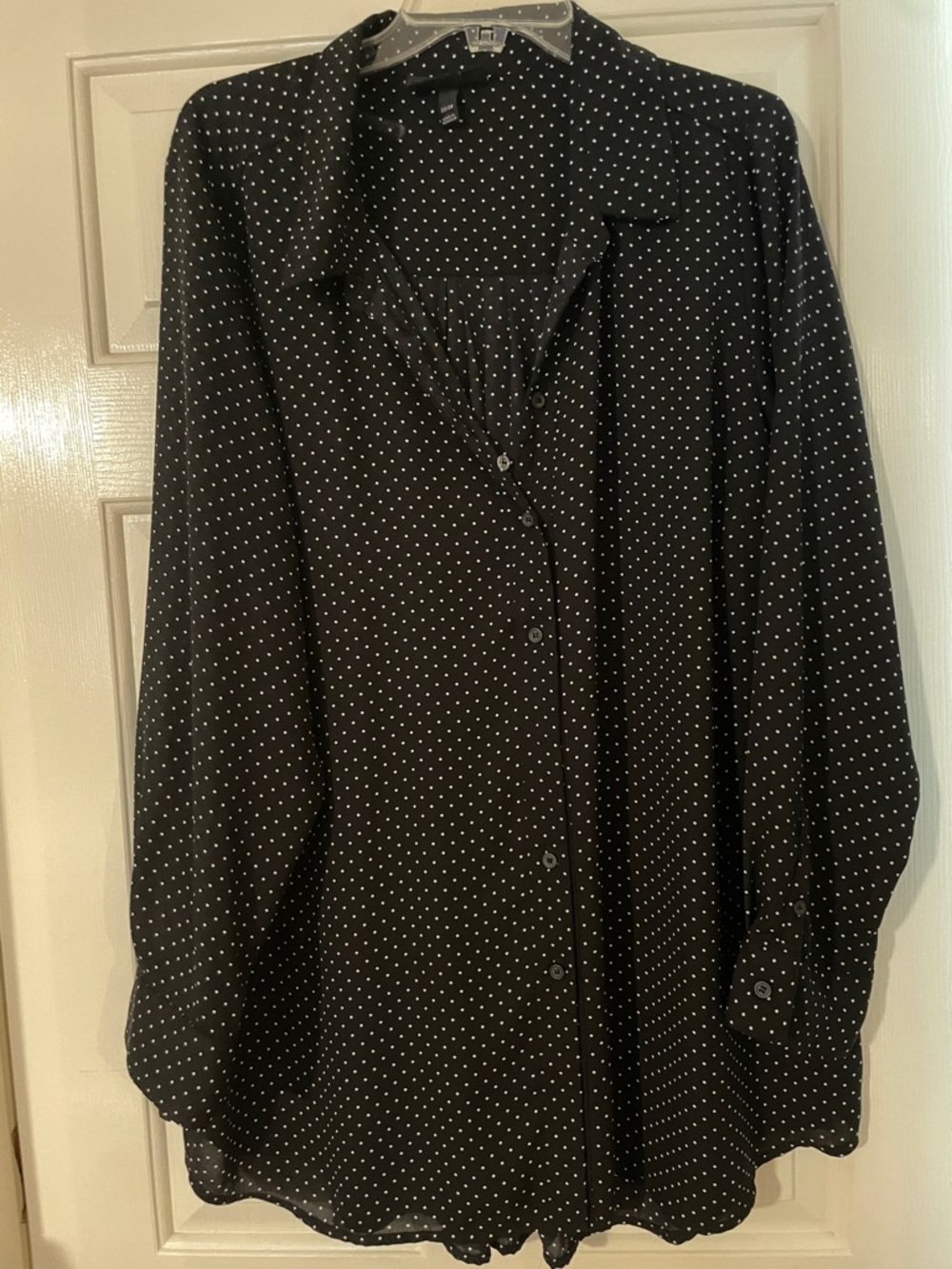 Lane Bryant Black Button-Down Shirt with White Polka Dots 22/24 Classy Career